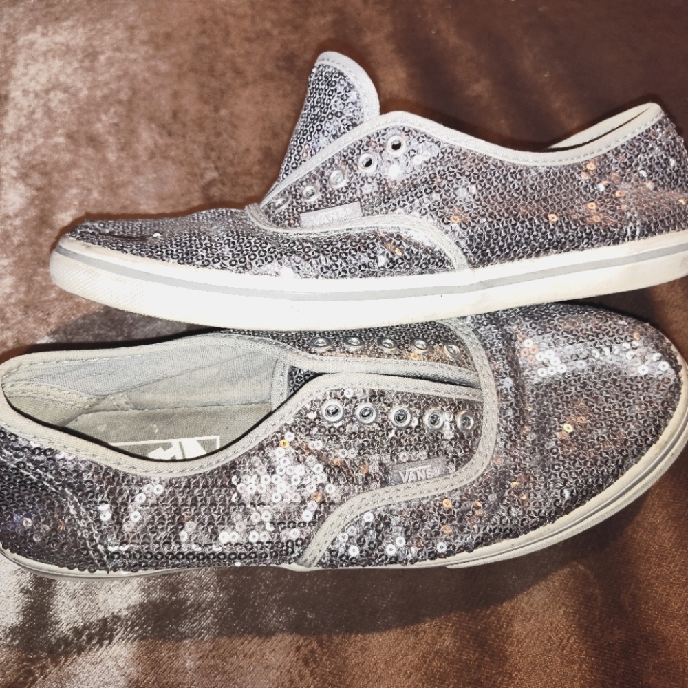 Ladies vans flats silver sequins size 7